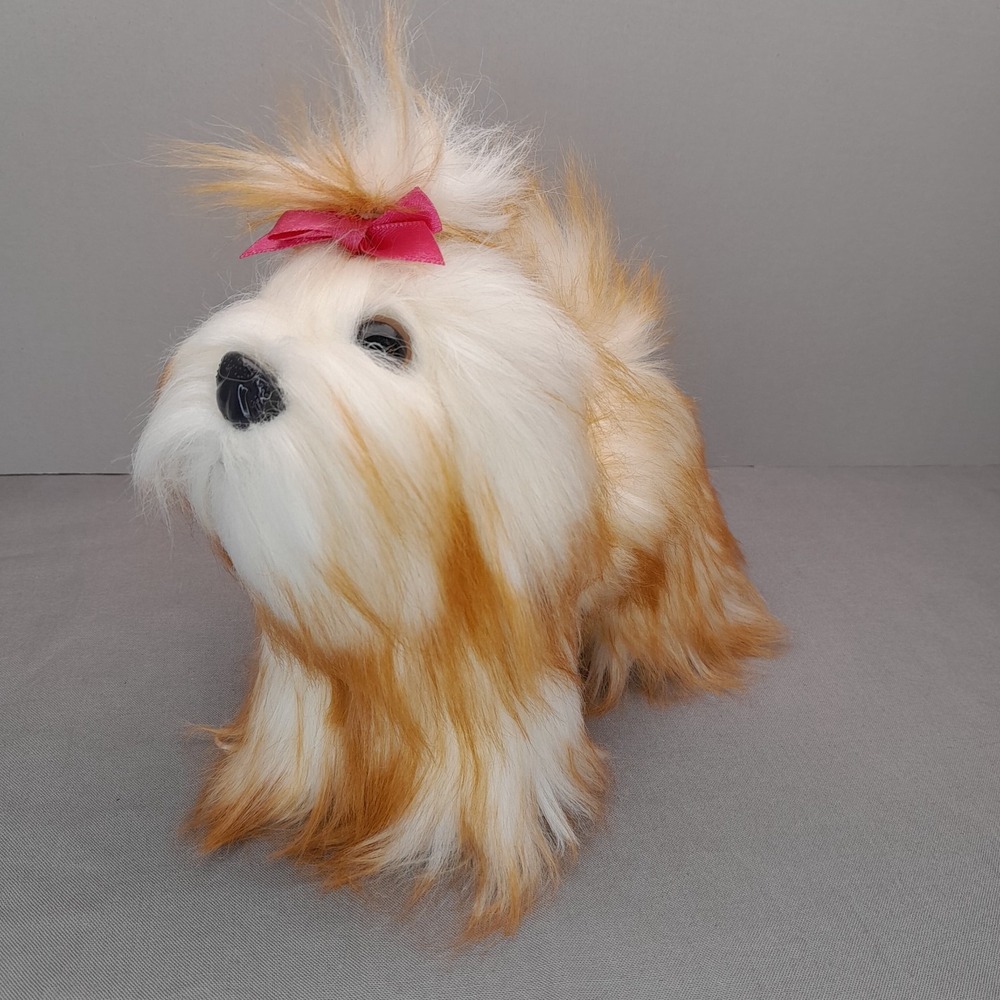 Battat Shih Tzu Puppy Plush White Tan Dog 6" Pink Bow Stuffed Animal Toy